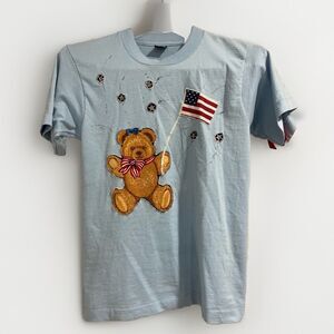 Vintage 90s Kids Single Stich Teddy Bear America T-Shirt Size 14-16 Made in USA
